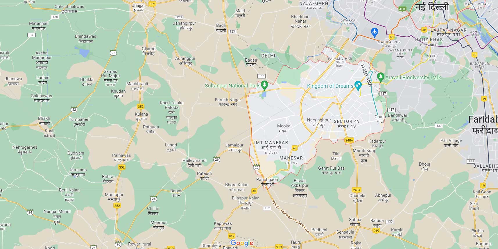 Oberoi Gurgaon Location Map